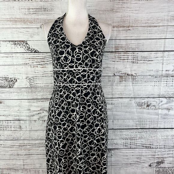 AB Studio Halter Dress size 6 Black White Circles Wedding Guest Beach Vacation - Picture 3 of 15